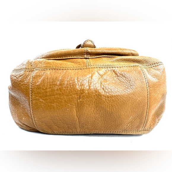 Michael Kors Caramel Brown Textured Leather Medium Shoulder Bag Satchel Buckle - Picture 5 of 13